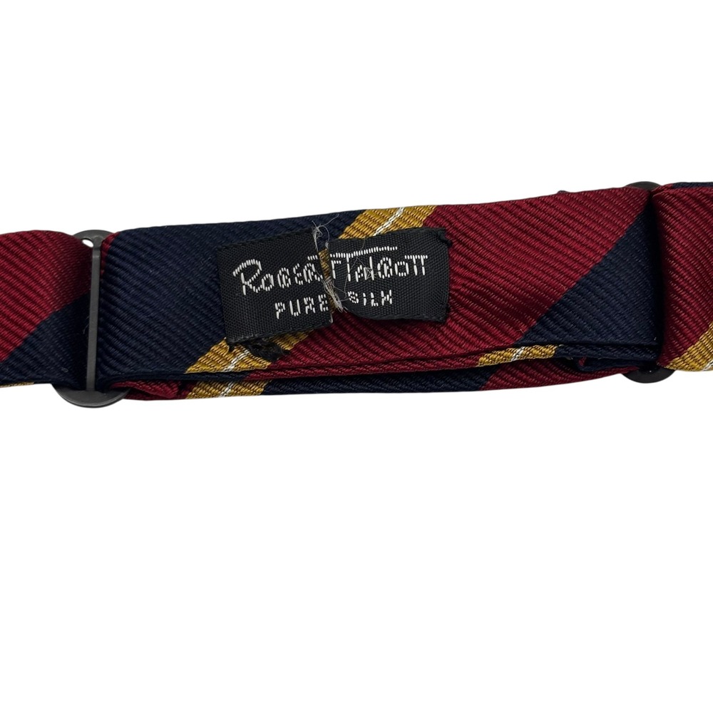 Robert Talbott Mens Bow Tie Red Blue Gold Striped Silk Adjustable Necktie VTG - Picture 3 of 3